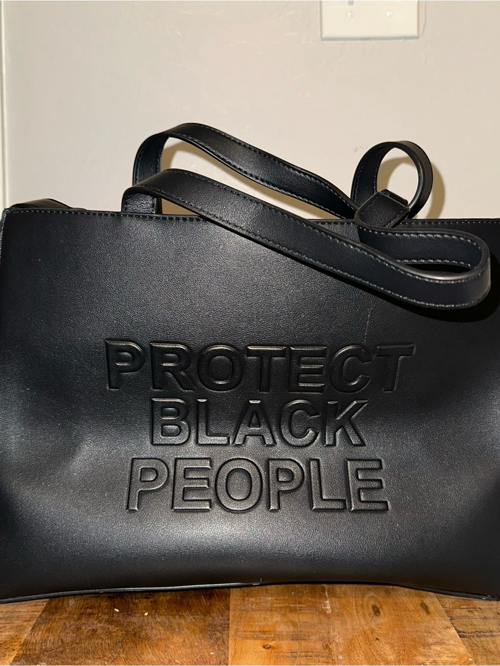 Embossed Statement Black Tote Bag - Bold Everyday Carry